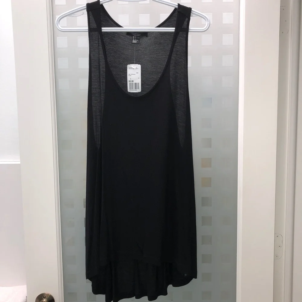 FOREVER 21 Scoop Neck + Side Sheer Knit Bi-Level Tank Top Black, Size L, NWT! - Picture 2 of 14